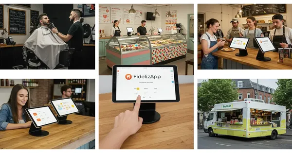 Estabelecimentos utilizando o FidelizApp para gerenciar um cartão fidelidade digital e incentivar a fidelização de clientes.